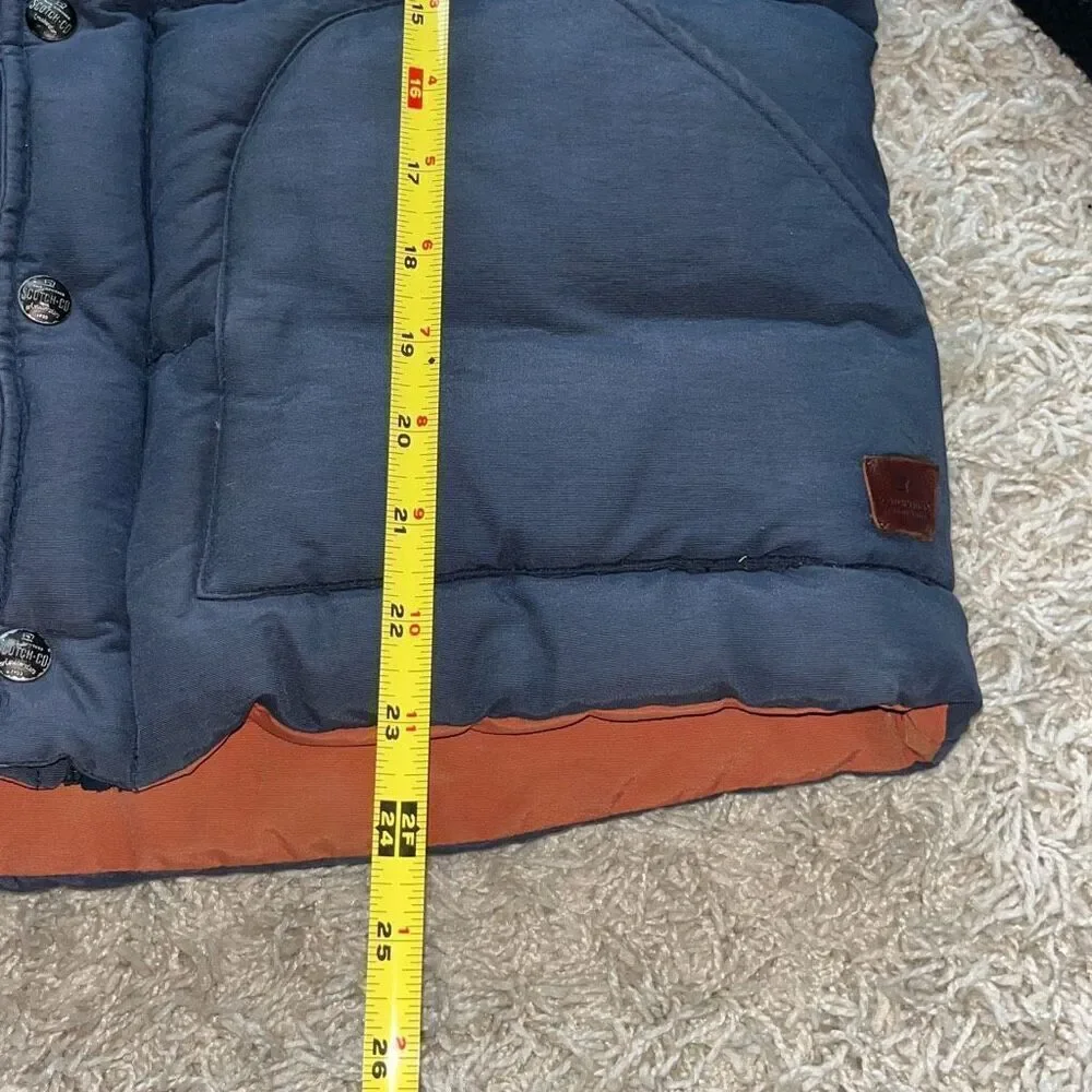 Scotch & Soda Gilet Dark Down Leather Down Puffer With Navy Knit Sleeves Men’s S